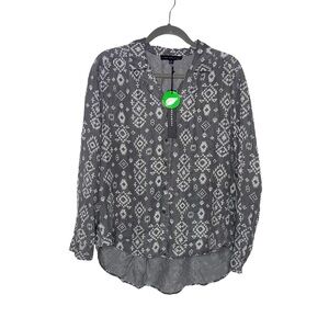 JANE AND DELANCEY Charcoal Aztec Button Down M NWT